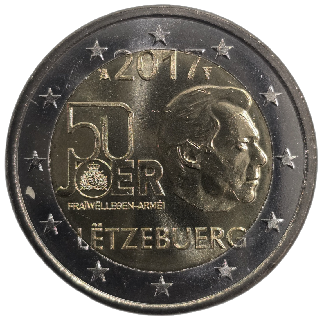 2 euros conmemorativa 50 Aniversario del Servicio Militar Voluntario en Luxemburgo